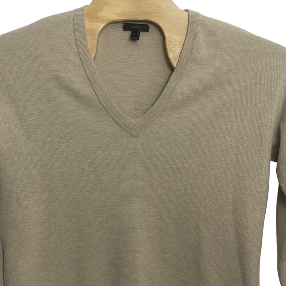 J Crew Womens Large 100% Wool V Neck Beige Sweater 3/4 Sleeve - Picture 5 of 6